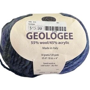 Knit One Crochet Too Geologee Yarn Wool Acrylic Blend Blue 1 Skein 651